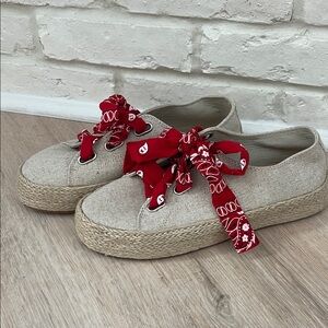 Madden Girl Beige Espadrilles with Red Ribbon